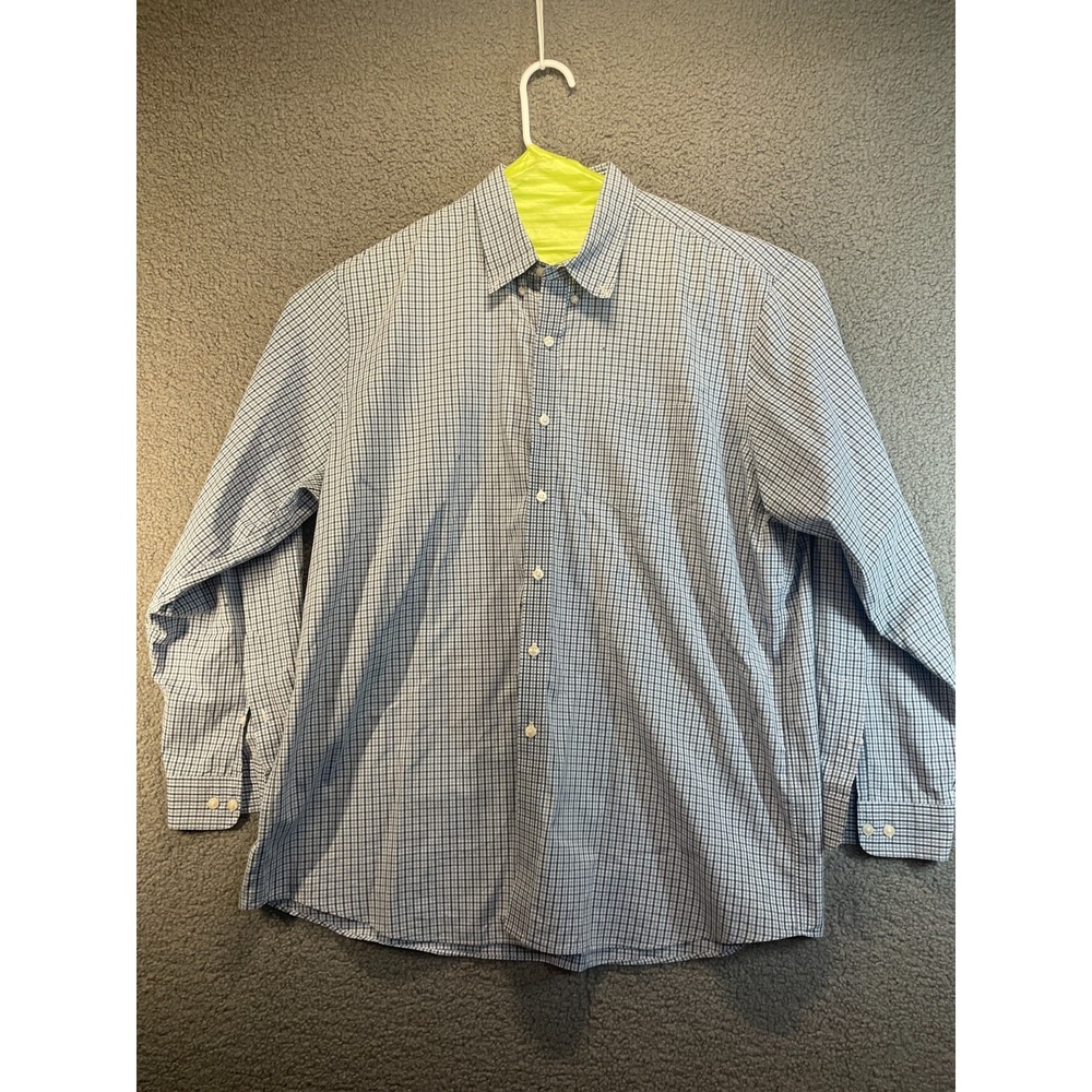 LL Bean Shirt Mens XL ‎ Blue Green  Plaid Oxford Long Sleeve Button Up Dress